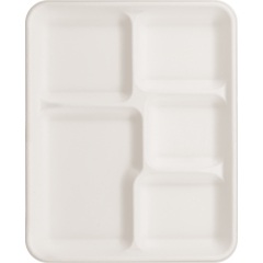 5-Compartment Lunch Tray Bagasse White 4/125pk 10.25x8.25x1in (24g)