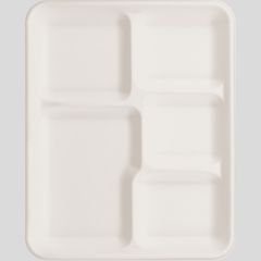 5-Compartment Lunch Tray Bagasse White 4/125pk 10.25x8.25x1in (24g)