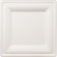 8in Bagasse Plate White Square 10/50pk