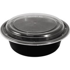 32oz Round Plastic Black Bowl With Clear Lid Microwavable 150/Cs