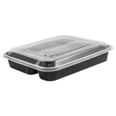 34oz 4-Compartment Rectangle Plastic Microwaveable Bowl/Lid 150cs