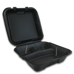 9x9in 3-Compartment Black Foam Container 200/cs