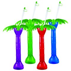 24oz Palm Tree Souvenir Cup W/Leaf Lid & Straw 35/cs