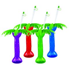 16oz Palm Tree Souvenir Cup With Leaf Lid And Straw Assorted 40/cs