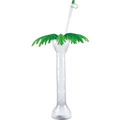 24oz Palm Tree Souvenir Cup With Leaf Lid And Straw Clear 35/cs