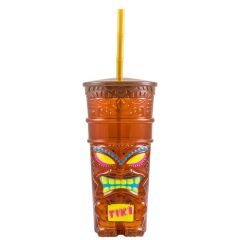 22oz Tropical Tiki Cup With Bamboo Straw In Brown 84/cs
