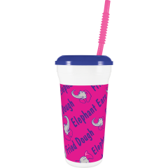 32oz Souvenir Cup W/Lid/Straw Elephant Ear/Fried Dough Design 300/Cs