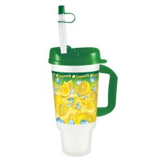 32oz Double-Wall Lemonade Cup Lemon Ice Design W/Lid & Straw 32Cs