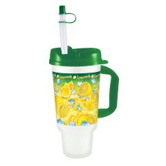 64oz Souvenir Handle Jug Lemon Ice Design W/Lid Straw And Handle 24/cs