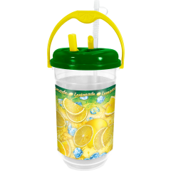 64oz Souvenir Handle Jug Lemon Ice Design W/Lid Straw And Handle 24/cs