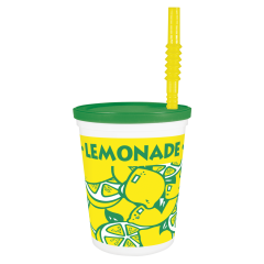 16oz Squat Souvenir Cup Lemons Design With Lid And Straw 500/Cs