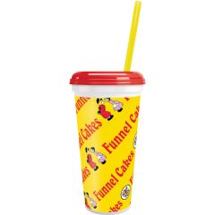 32oz Souvenir Cup Funnel Cakes Design With Lid And Yellow Straw 200/Cs