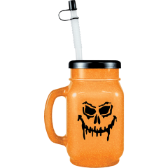 28oz Sparkle Plastic Souvenir Jar Halloween Design W/Lid & Straw 72/cs