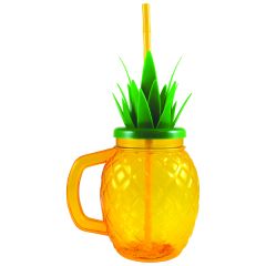 24oz Sparkle Plastic Souvenir Pineapple Cup W/Lid & Straw 48/cs