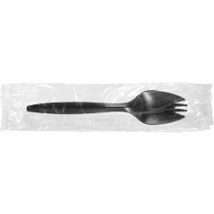 Medium Weight Polypropylene Wrapped Black Spork 4/250ct
