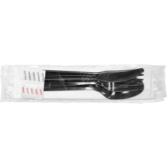 Medium Polypro Kit Black 250ct; Knife, Fork, Spoon, 12x13 Napkin, S&P