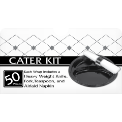 Hvy Styrene Cater Kit Black 4/50ct Knife, Fork, Spoon, 18x16 Napkin