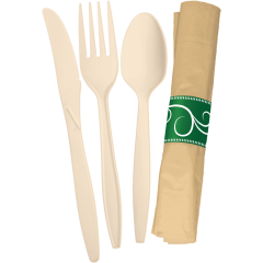 Environ Hvy Natural Kit 2/50ct Knife, Fork, Spoon, 2-ply Napkin w/Band