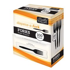 Dispenser With Medium Heavy Polystyrene Wrapped Fork Black 4/100ct