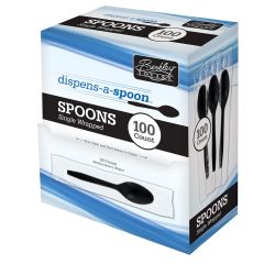 Dispenser With Medium Heavy Polystyrene Wrapped Teaspoon Black 4/100ct