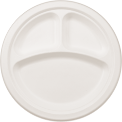 10" 3-Compartment Round Plate Bagasse 500ct