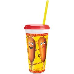 32oz Souvenir Cup With Red Lid And Yellow Straw Corn Dog Design 200cs