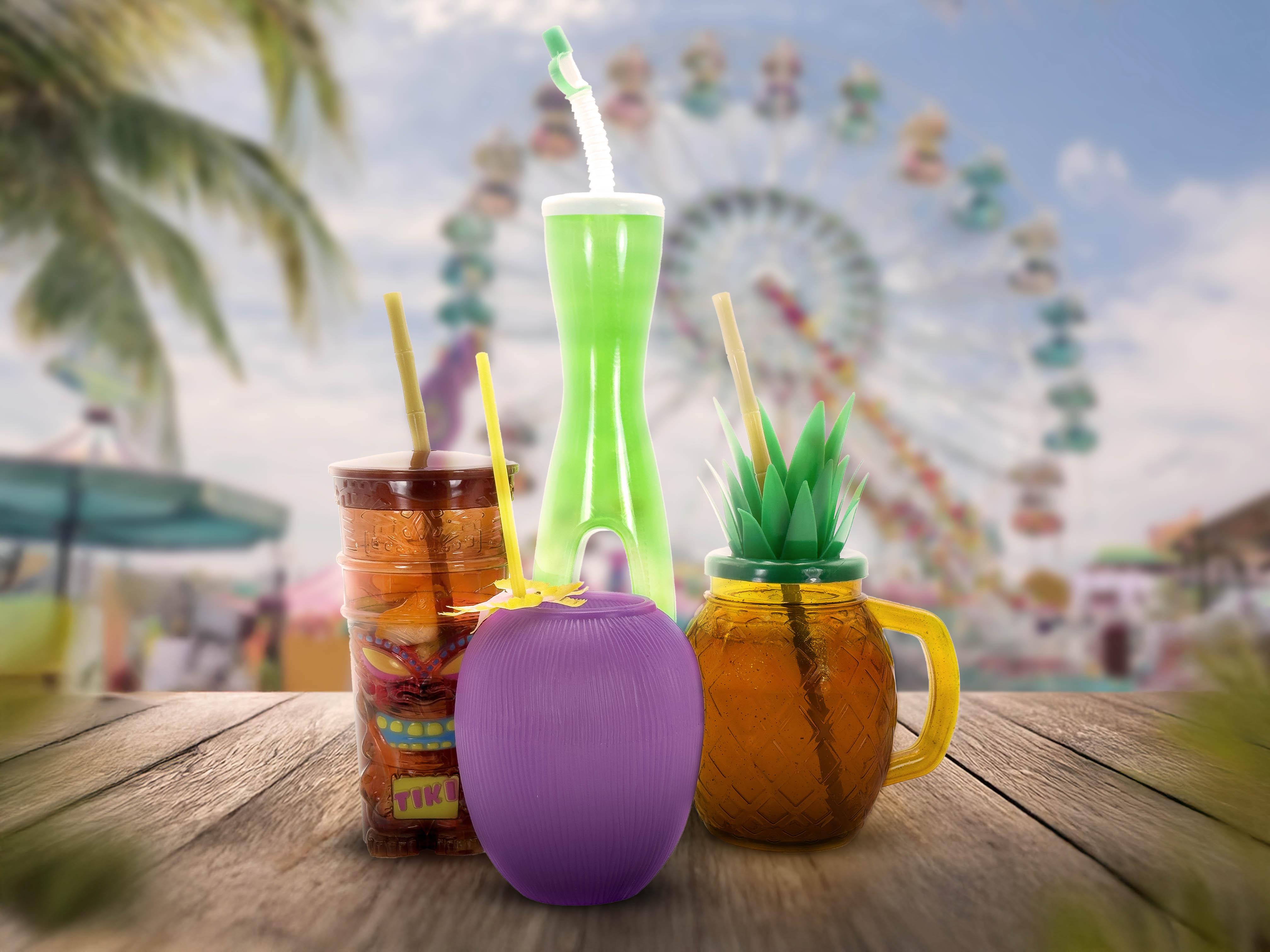 Tropical drinkware for beach bars, waterparks, and beach amusement parks
